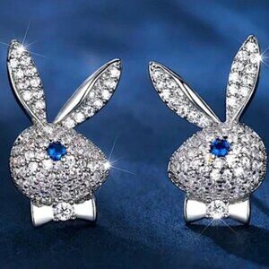 Silver Zircon Playboy Bunny Stud Earrings